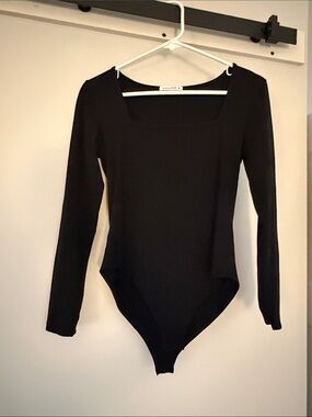 Mango Black Square-Neck Long Sleeve Bodysuit